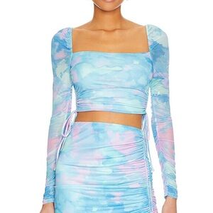 MAJORELLE  Dorothea Crop Top in Blue Watercolor